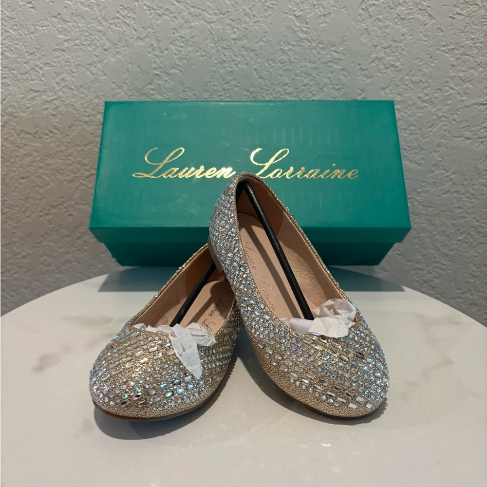 X Lauren Lorraine Brenda Nude Sparkle Jewel Ballet Flats Shoes Girls Size 9 NWT
